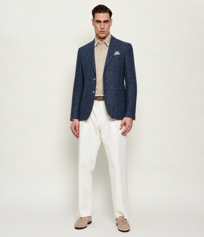 SAND Copenhagen | Veston en lin « Star Napoli » à motif à carreaux - Bleu