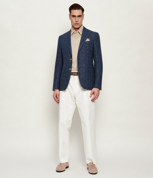 SAND Copenhagen | Veston en lin « Star Napoli » à motif à carreaux - Bleu