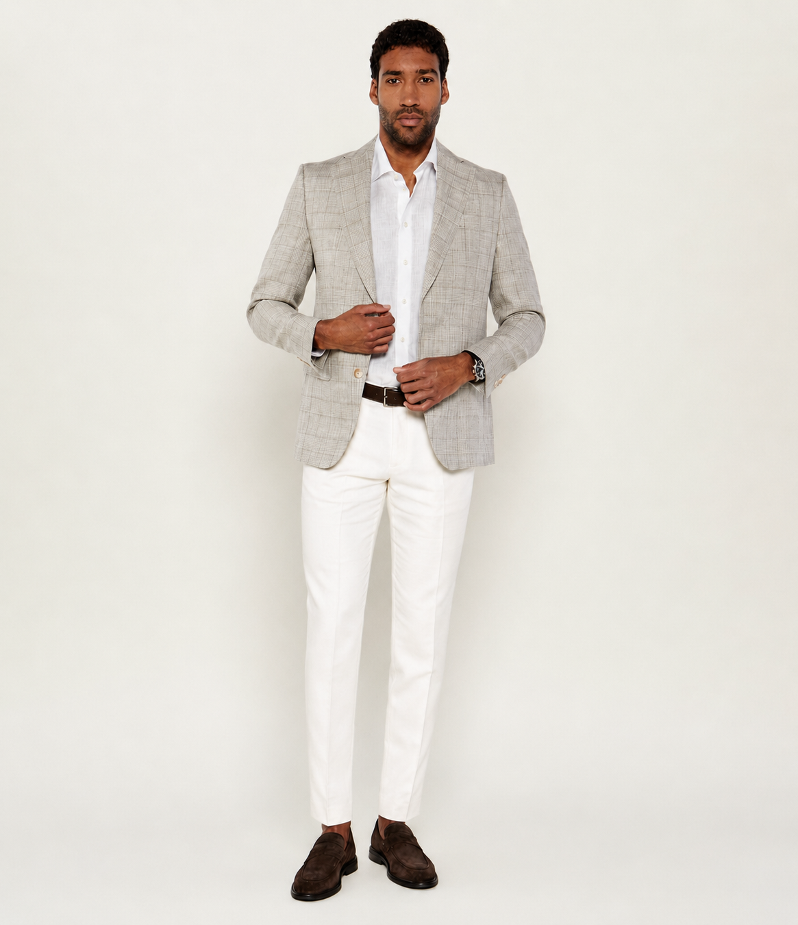 SAND Copenhagen | Veston en lin « Star Napoli » à motif à carreaux - Taupe