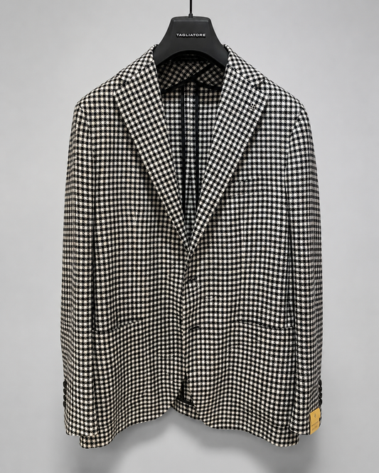 Tagliatore | Blazer à carreaux en mélange de lin et de coton - Marine et blanc