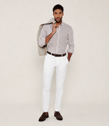 SAND Copenhagen | La chemise en lin rayée « State Soft » - Taupe