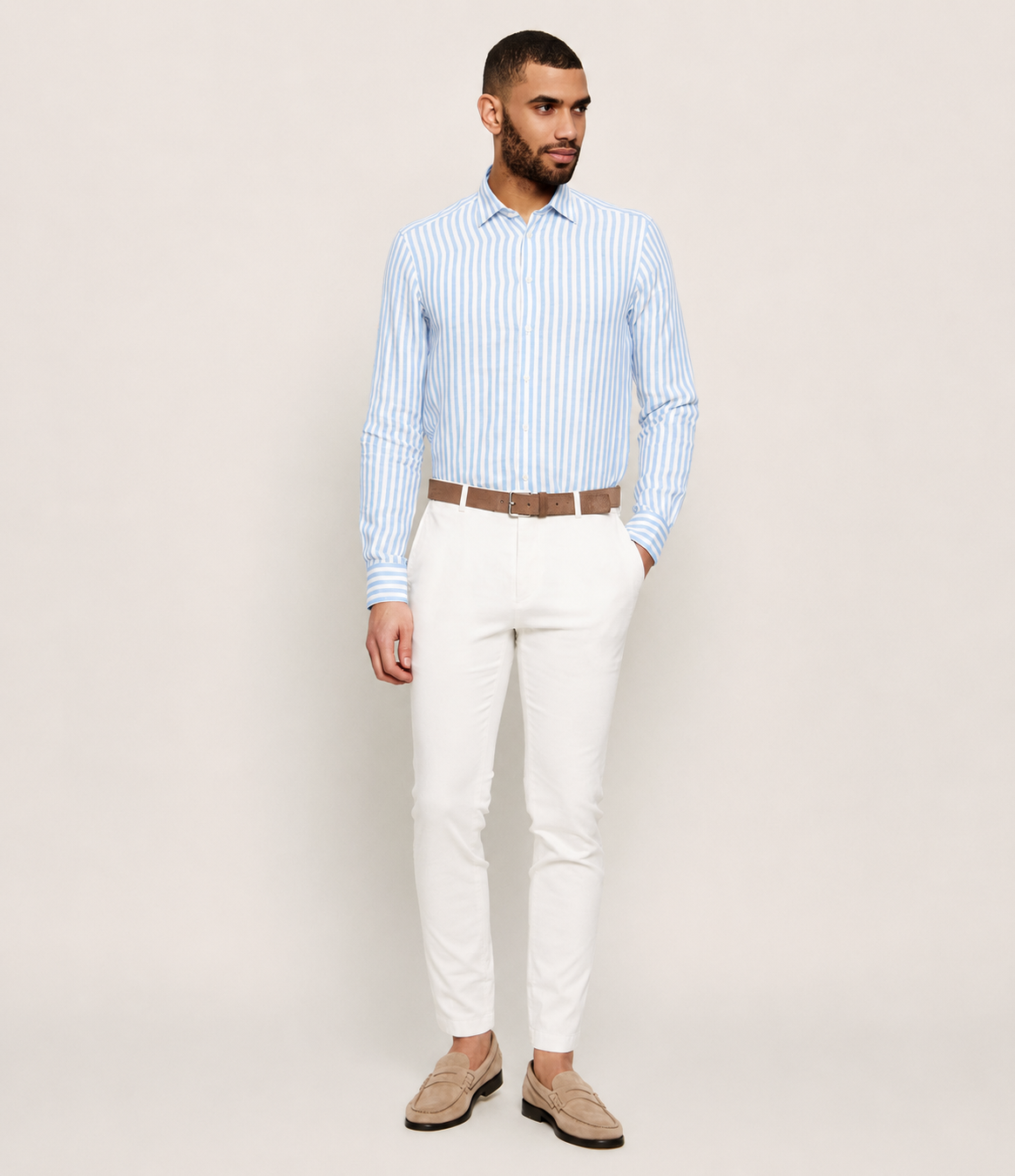 SAND Copenhagen | La chemise en lin rayée « State Soft » - Bleu clair