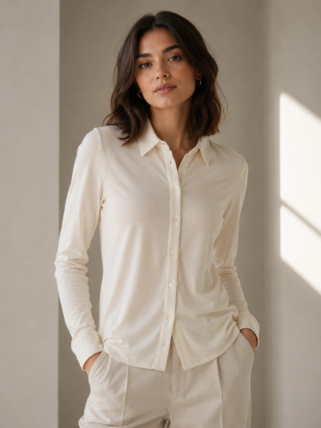 CIRCOLO 1901 |  Chemise Jersey 'Regular Fit'|  Crème
