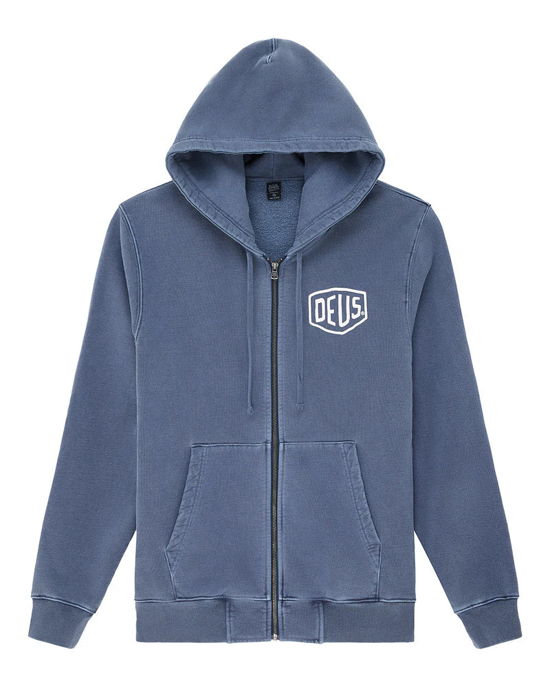 Deus Ex Machina | Le sweat à capuche zippé ''Shield Garment'' - Bleu