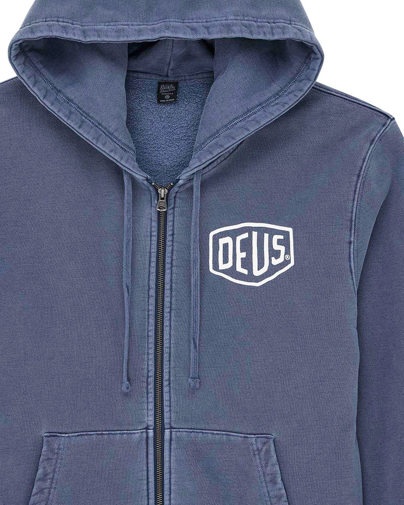 Deus Ex Machina | Le sweat à capuche zippé ''Shield Garment'' - Bleu