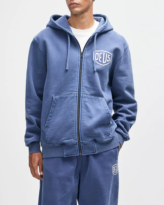 Deus Ex Machina | Le sweat à capuche zippé ''Shield Garment'' - Bleu