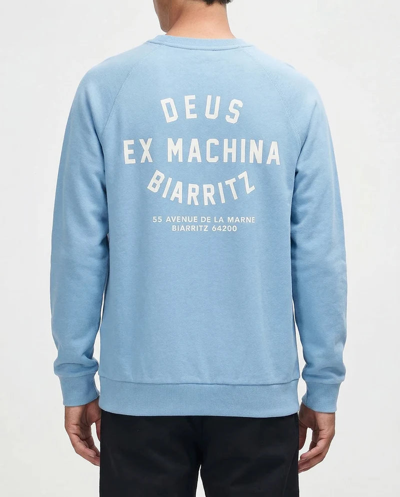 Deus Ex Machina | Sweat-shirt col rond  "Biarritz Address" - Bleu Bonnie