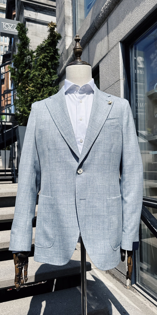 Tombolini | Veston à carreaux en laine vierge - Gris/Bleu