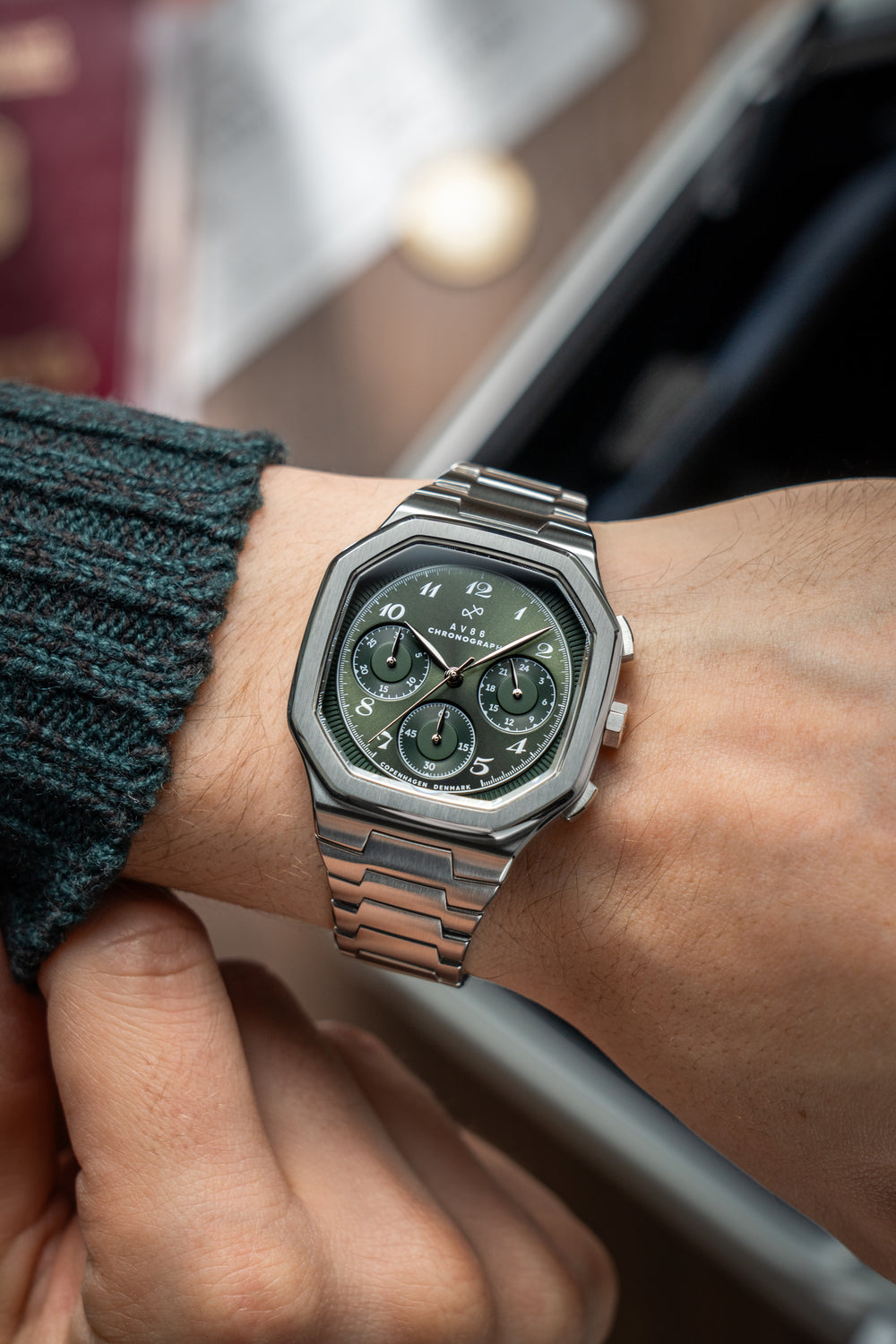 AV86 | Montre Chronographe ''1904'' 38 mm - Acier / Vert olive