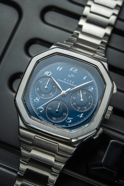 AV86 | Montre Chronographe ''1904'' 38 mm - Acier / Bleu