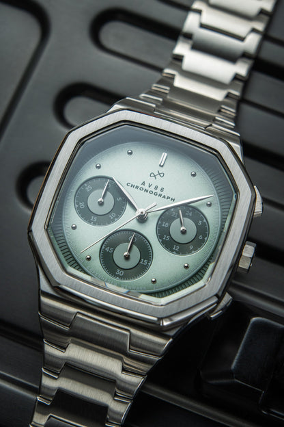 AV86 | Montre Chronographe ''1904'' 38 mm - Acier / Vert clair et vert foncé