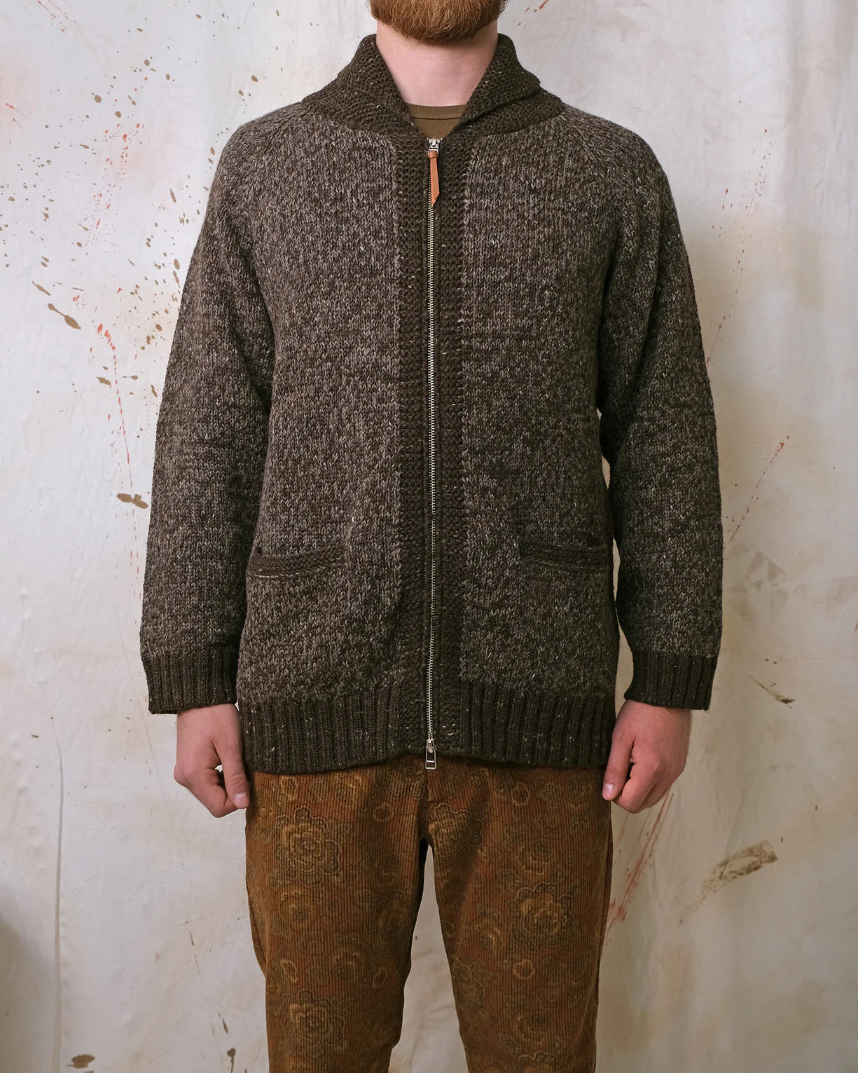 Outclass | Cardigan zippé ''Marl'' en laine d'alpaga et mérinos - Marron