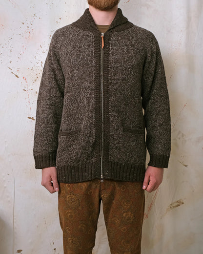 Outclass | Cardigan zippé ''Marl'' en laine d'alpaga et mérinos - Marron