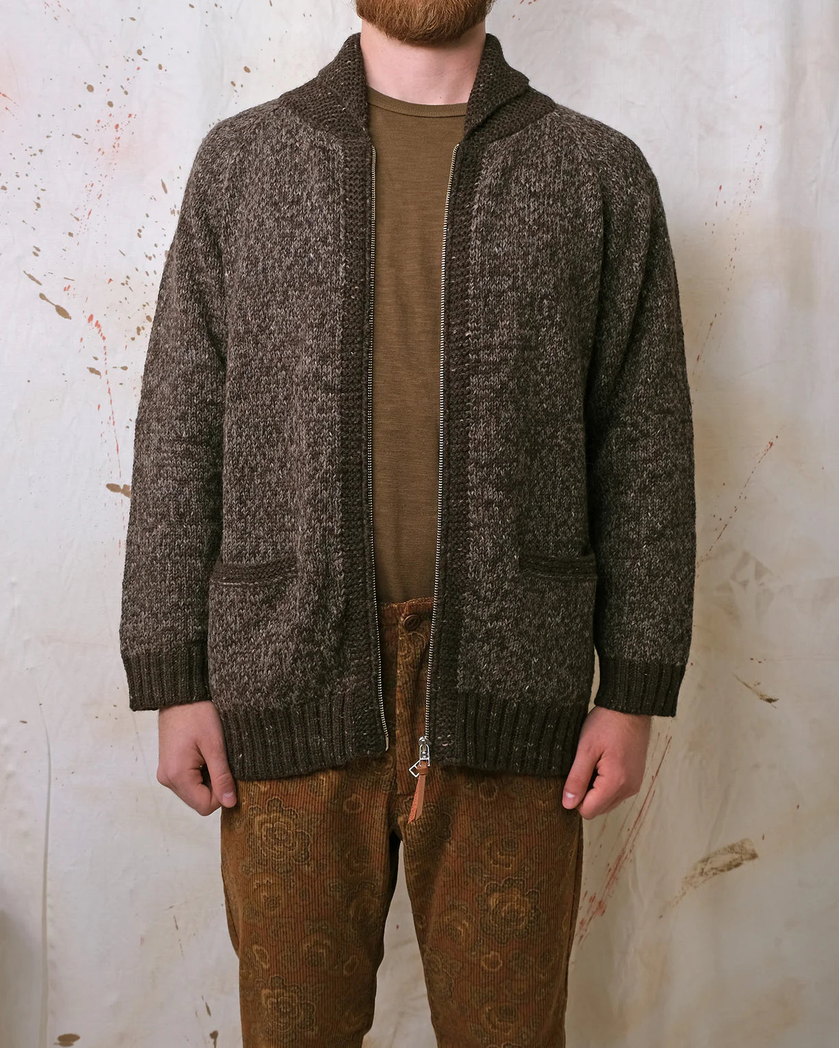 Outclass | Cardigan zippé ''Marl'' en laine d'alpaga et mérinos - Marron