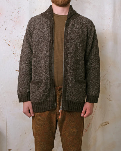 Outclass | Cardigan zippé ''Marl'' en laine d'alpaga et mérinos - Marron