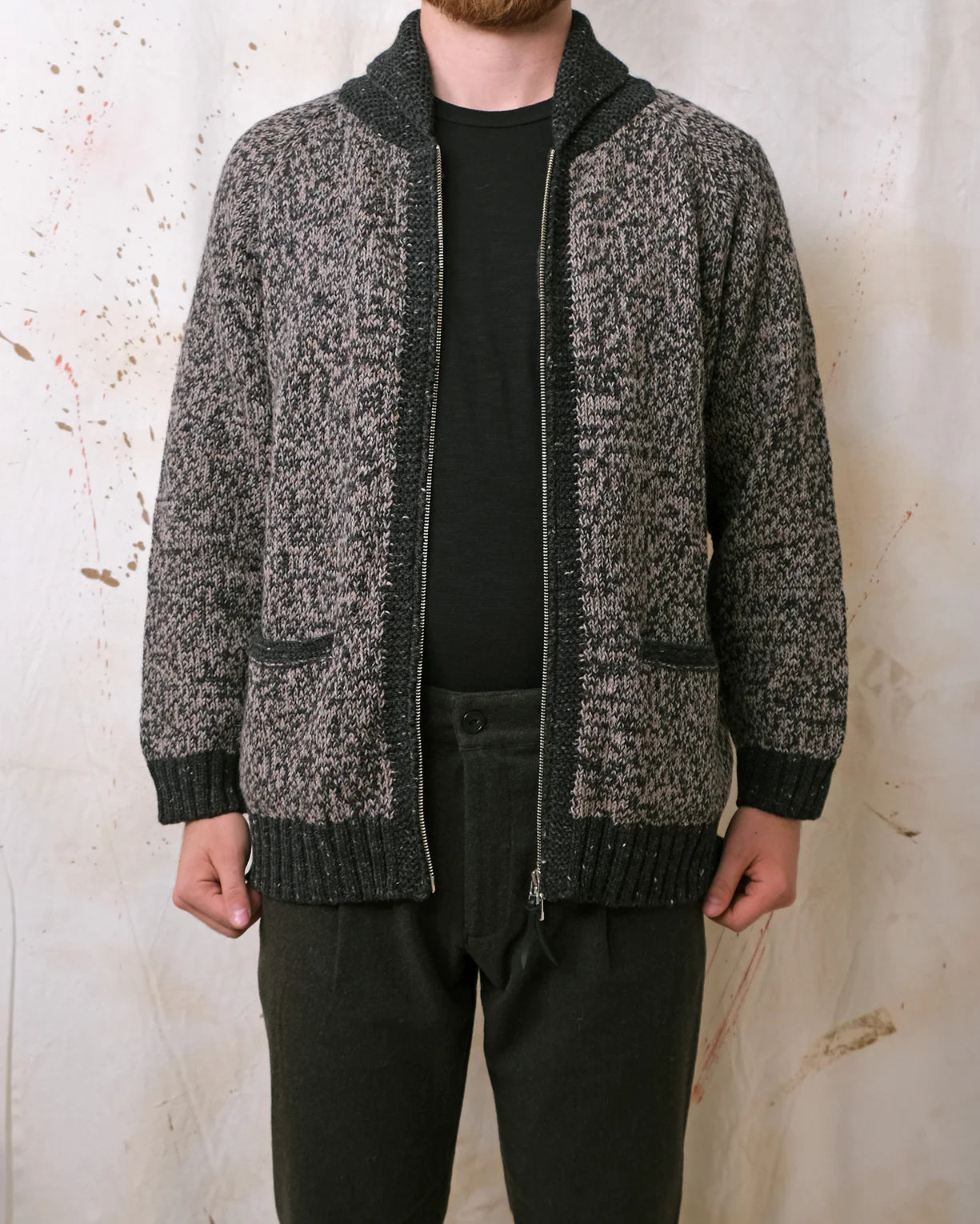 Outclass | Cardigan zippé ''Marl'' en laine d'alpaga et mérinos - Noir