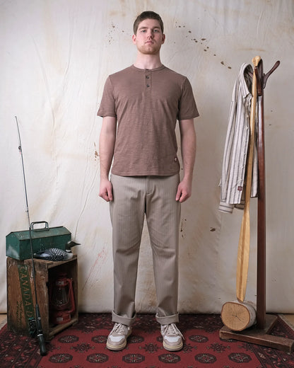 Outclass | T-shirt en cotton slub à col henley - Mocha