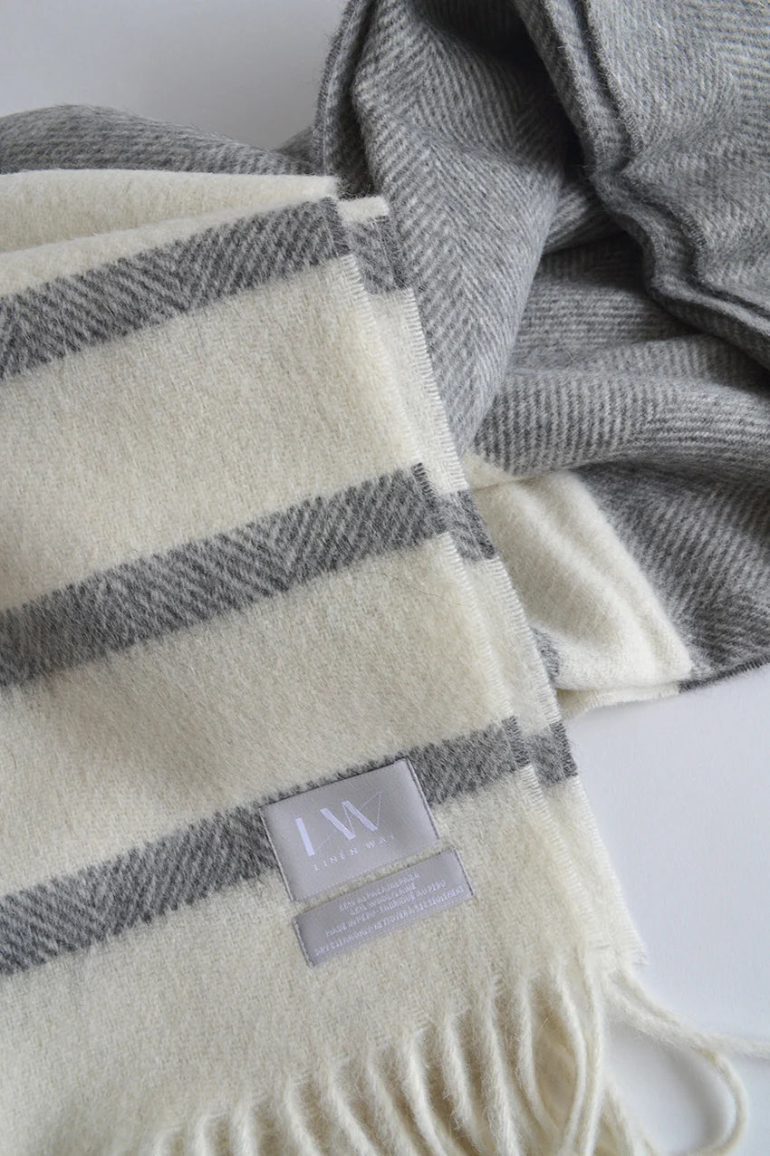 Linen Way | Couverture Watson Alpaca et laine - Blanc et Gris