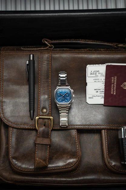 AV86 | Montre Chronographe ''1904'' 38 mm - Acier / Bleu