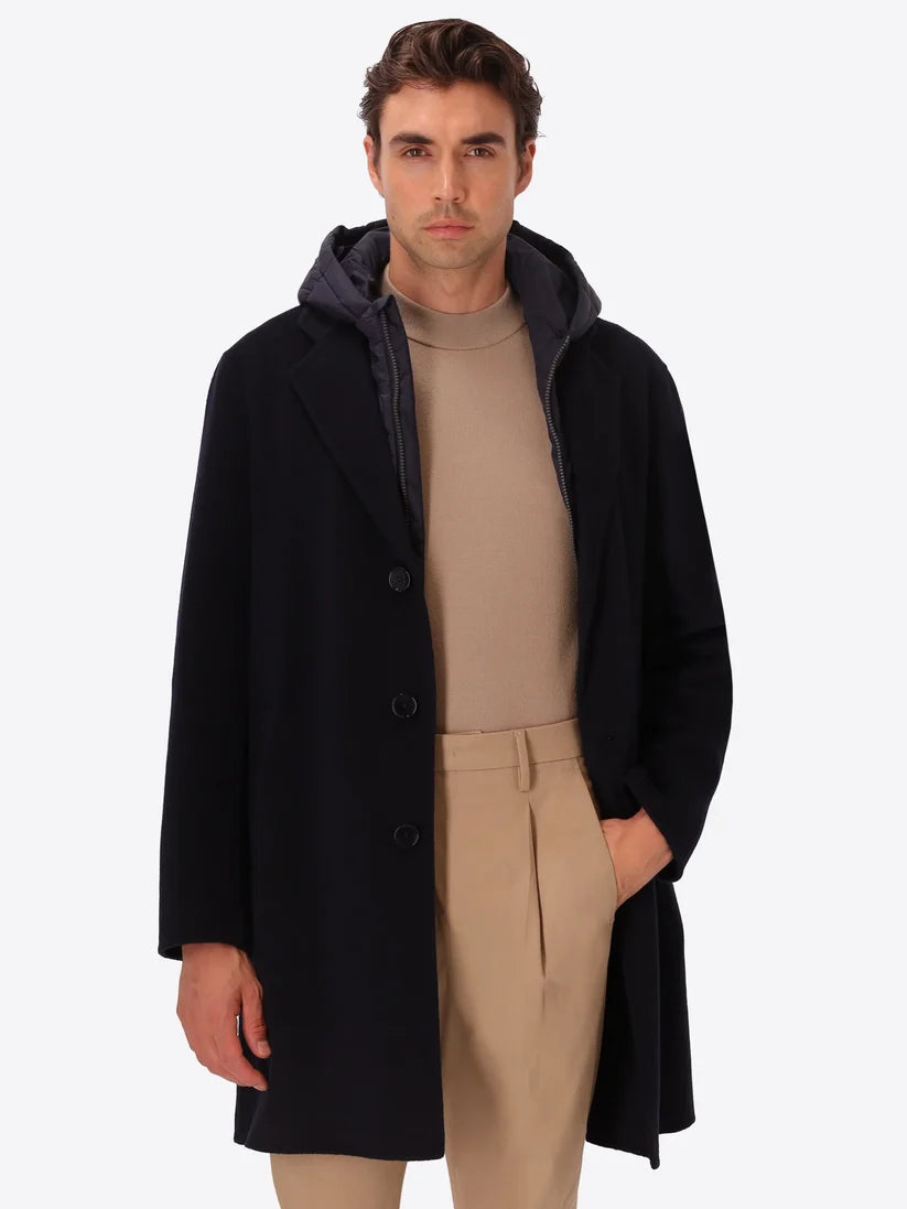 Distretto 12 | Manteau en laine bouillie avec bavette amovible  | Bleu