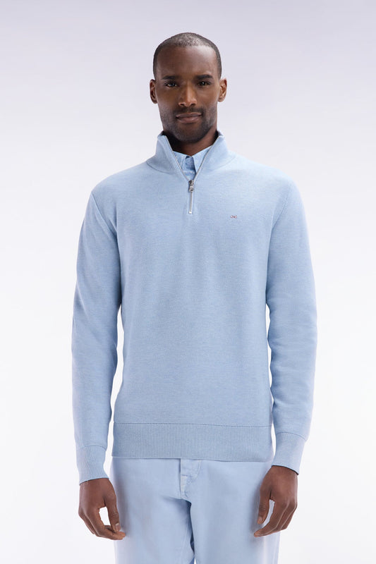 Eden Park | Pull demi-zip en coton - Bleu ciel