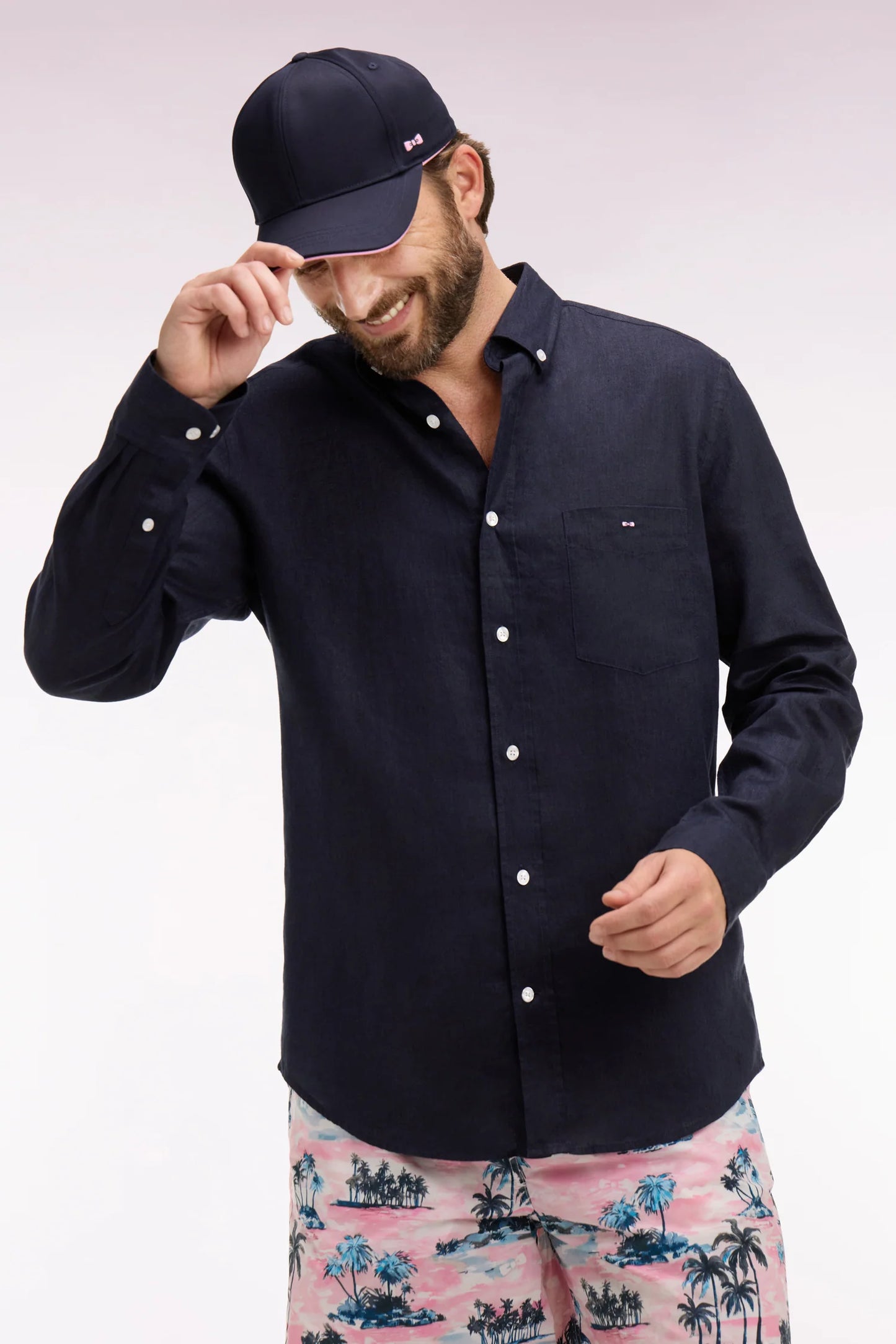 Eden Park | Chemise droite en lin blanc - Marine