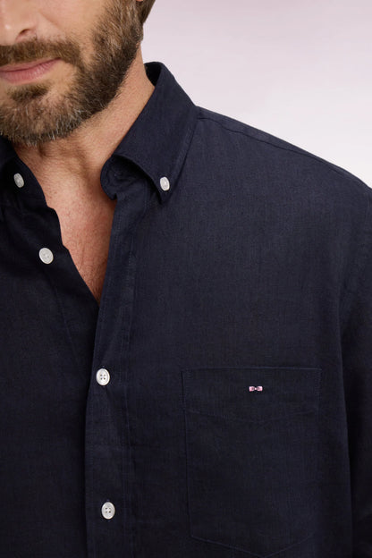 Eden Park | Chemise droite en lin blanc - Marine