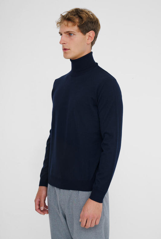 Ferrante | Pull en laine mérinos Col roulé - Bleu marine