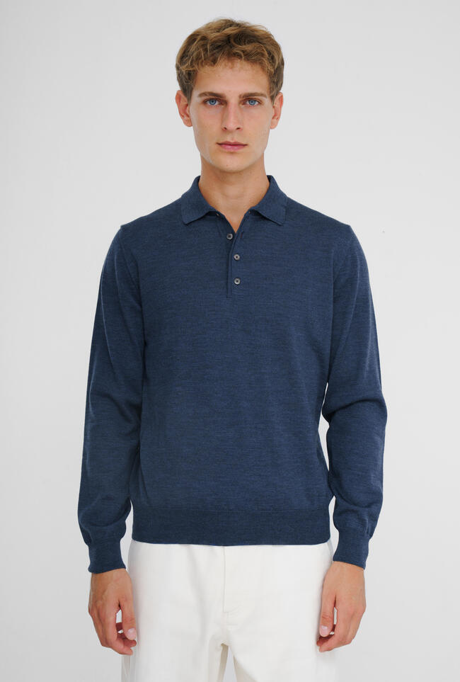 Ferrante | Polo en laine mérinos - Bleu