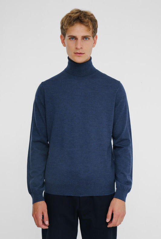 Ferrante | Pull en laine mérinos Col roulé - Bleu