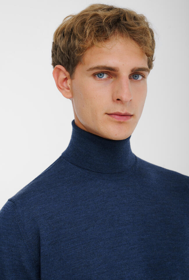 Ferrante | Pull en laine mérinos Col roulé - Bleu