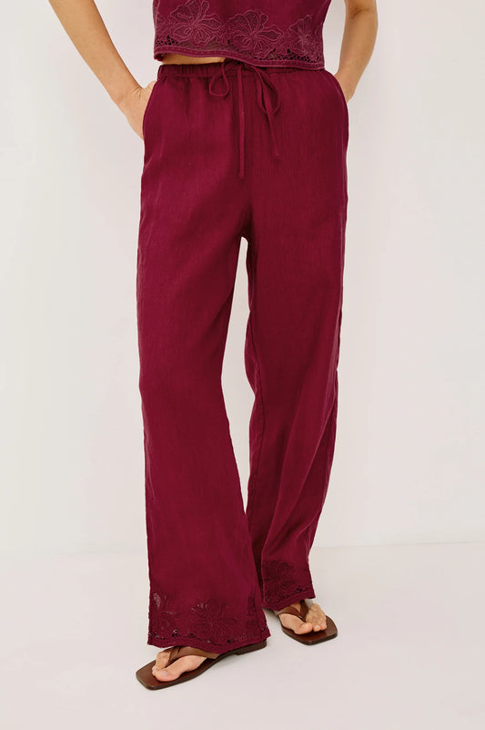 Rails | Pantalon taille haute en lin ''Emmie'' - Broderie hibiscus