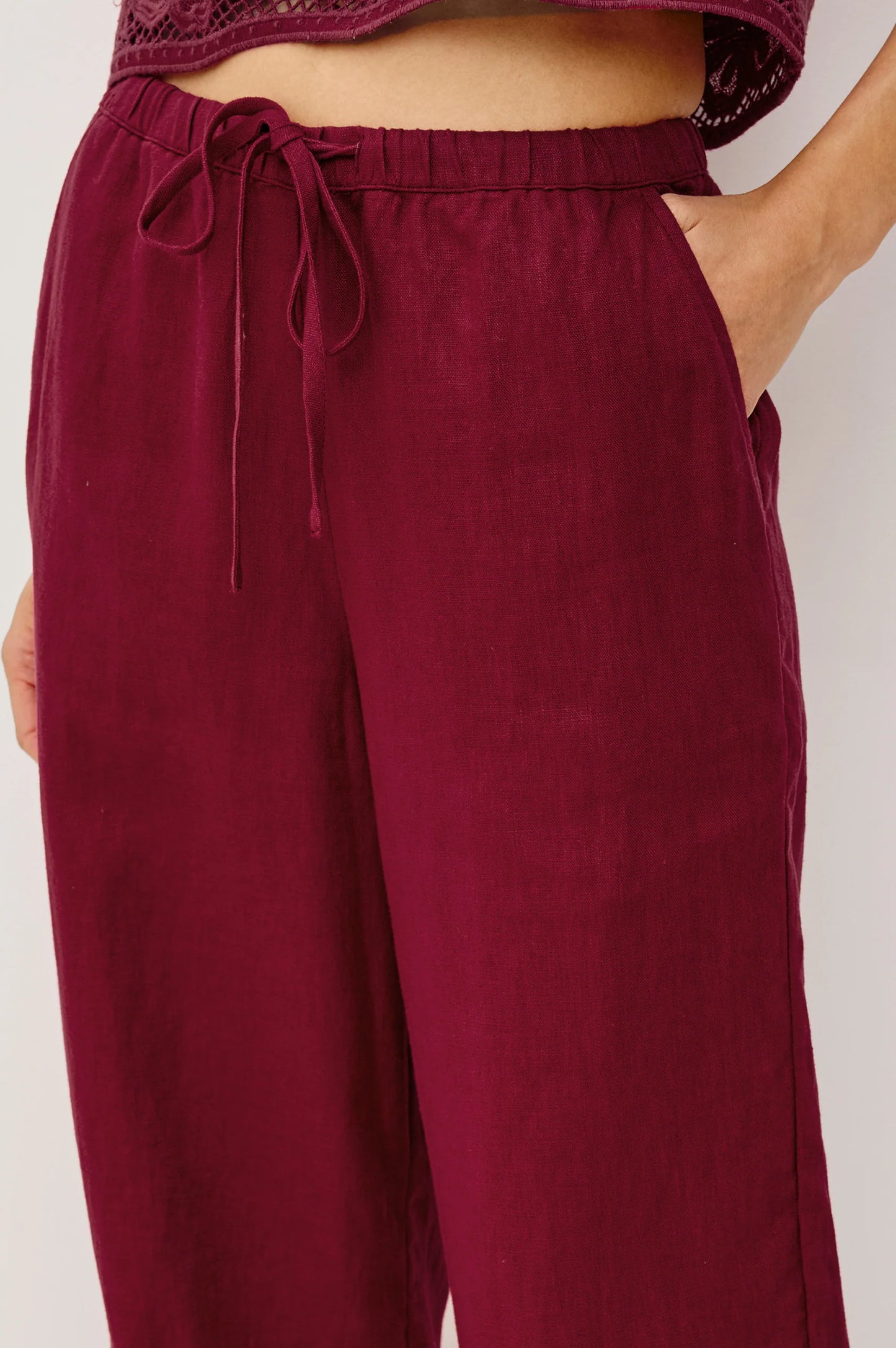 Rails | Pantalon taille haute en lin ''Emmie'' - Broderie hibiscus
