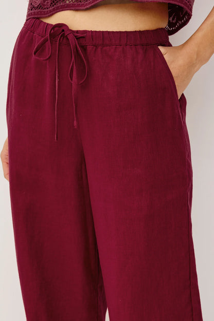 Rails | Pantalon taille haute en lin ''Emmie'' - Broderie hibiscus