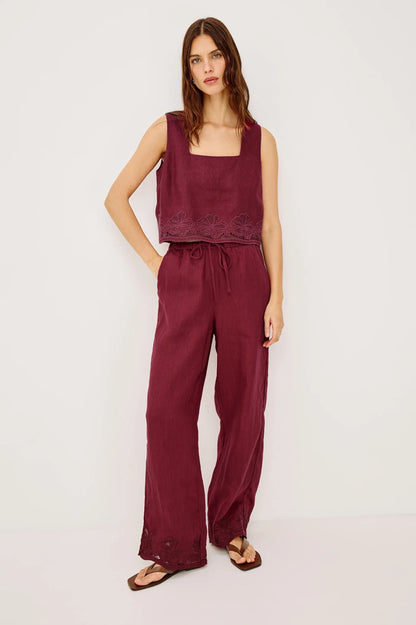 Rails | Pantalon taille haute en lin ''Emmie'' - Broderie hibiscus