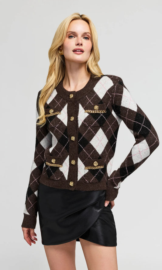 Generation Love | Cardigan à motif losanges 'Donna' | Marron multicolore