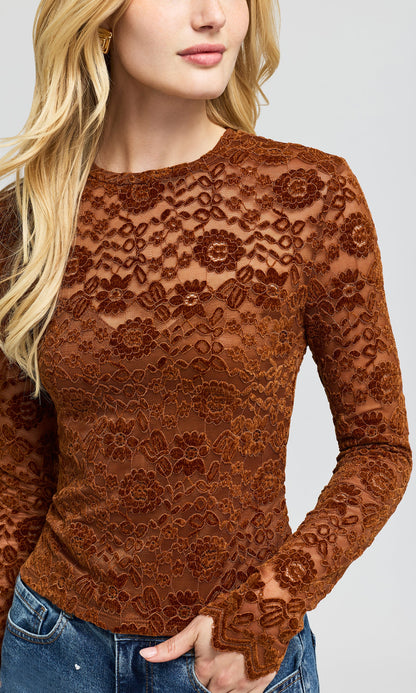 Generation Love | Haut en dentelle à manches longues 'Gracie Velvet' | Ambre