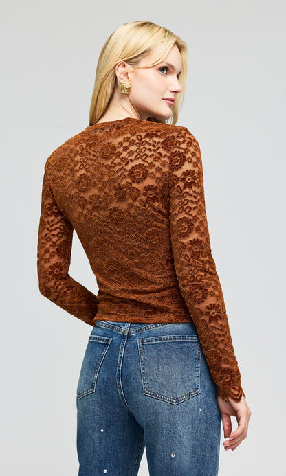 Generation Love | Haut en dentelle à manches longues 'Gracie Velvet' | Ambre