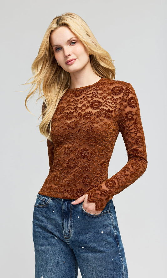 Generation Love | Haut en dentelle à manches longues 'Gracie Velvet' | Ambre