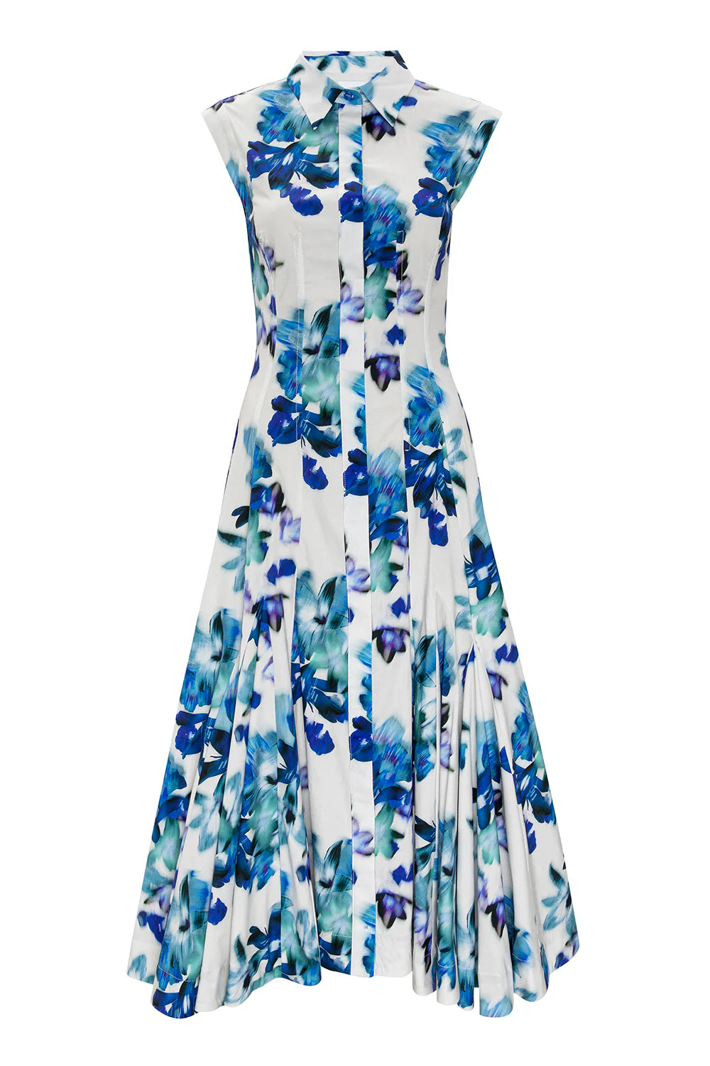 MISA | Robe chemise plissée sans manches ''Charlotte'' - imprimé floral estompé