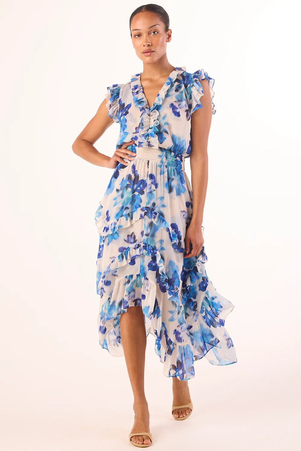 MISA | La robe mi-longue ''Dakota'' - imprimé floral estompé