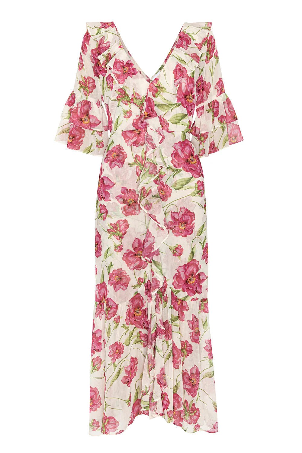 MISA | La robe midi ''Madeline'' - imprimé fleurs fuchsia