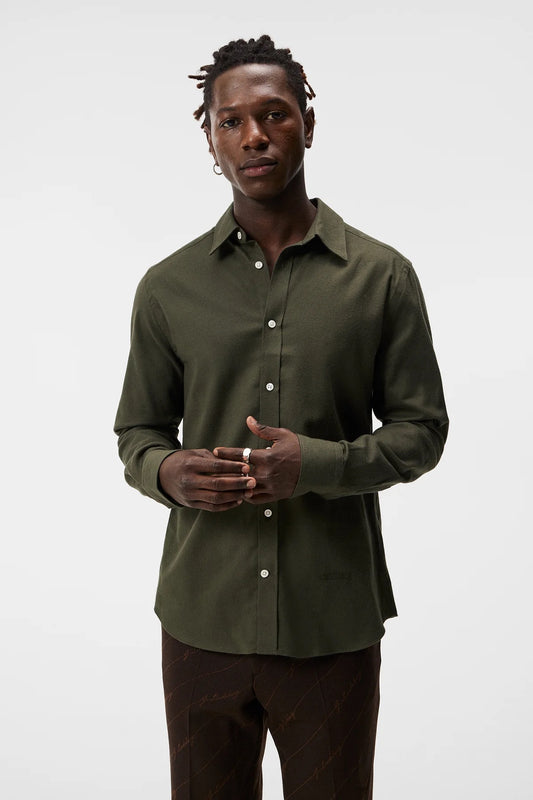 J. LINDEBERG | Fitted Shirt in Light Flannel - Forest Green