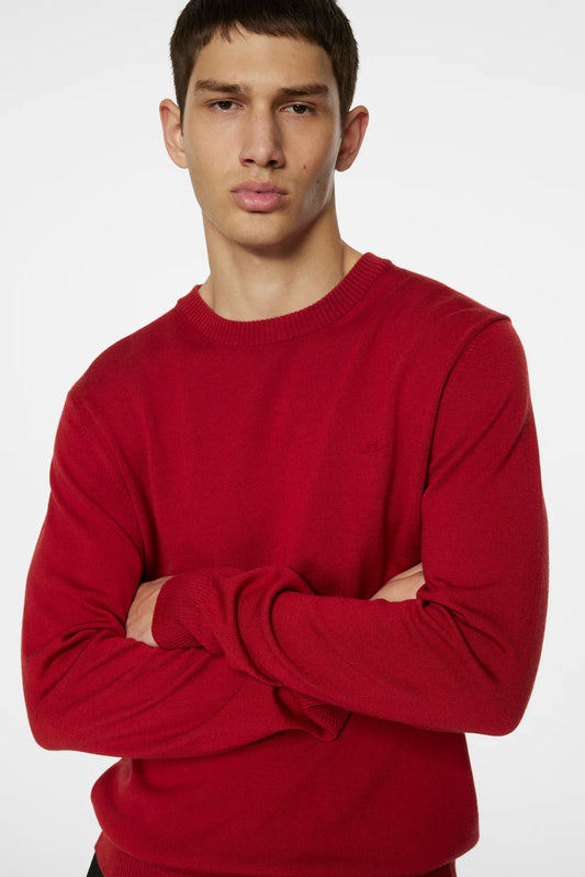 J.LINDEBERG | Pull "Keane" Merino à col rond - Rouge Bossa Nova