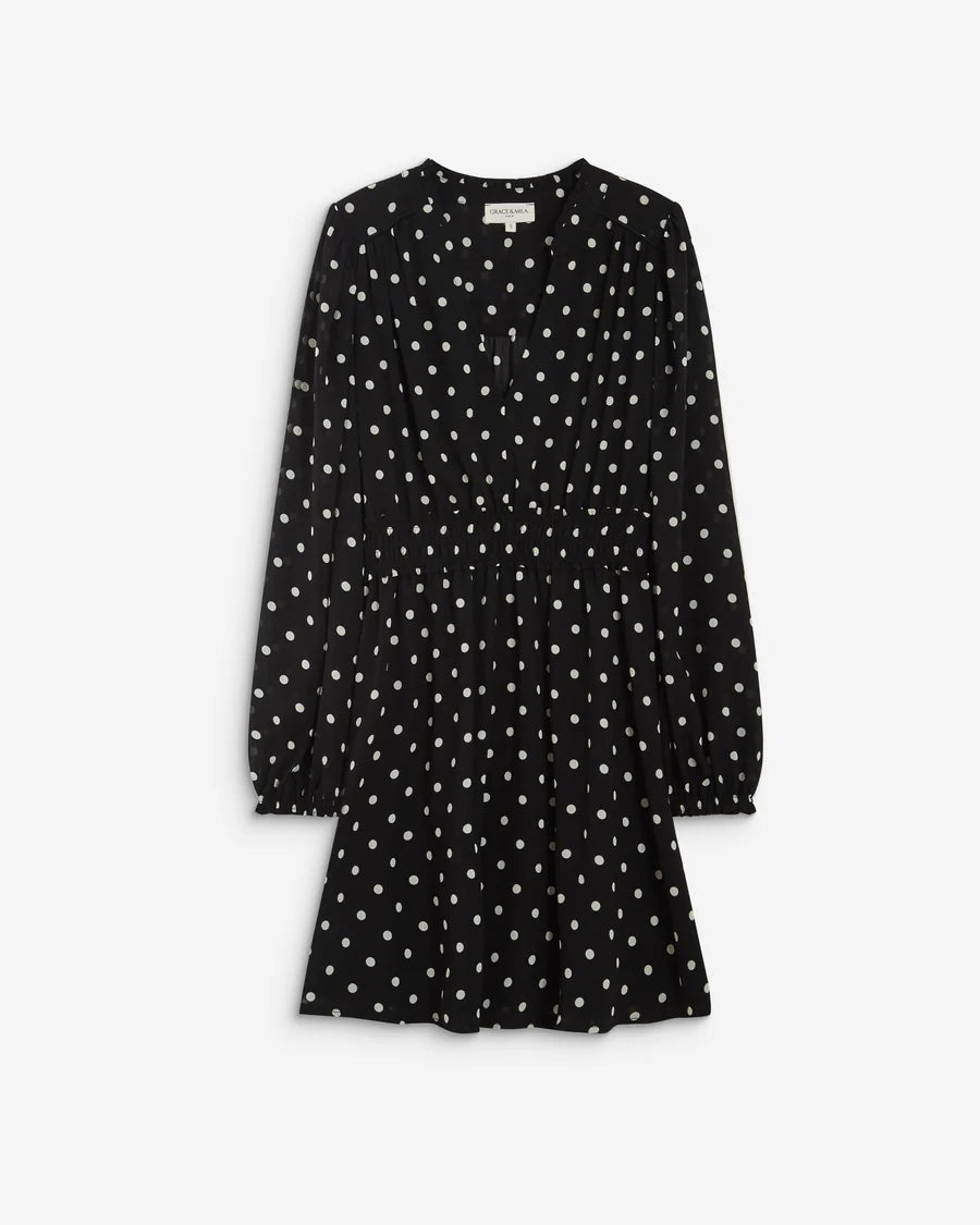GRACE & MILA | Robe courte fluide à pois 'Ailona' | Noire