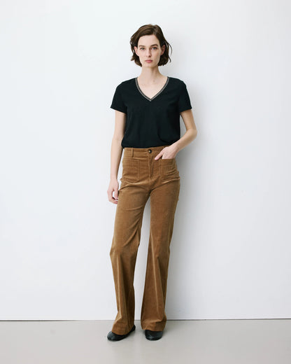 GRACE & MILA | Pantalon droit velours côtelé ''Alban'' | coffee