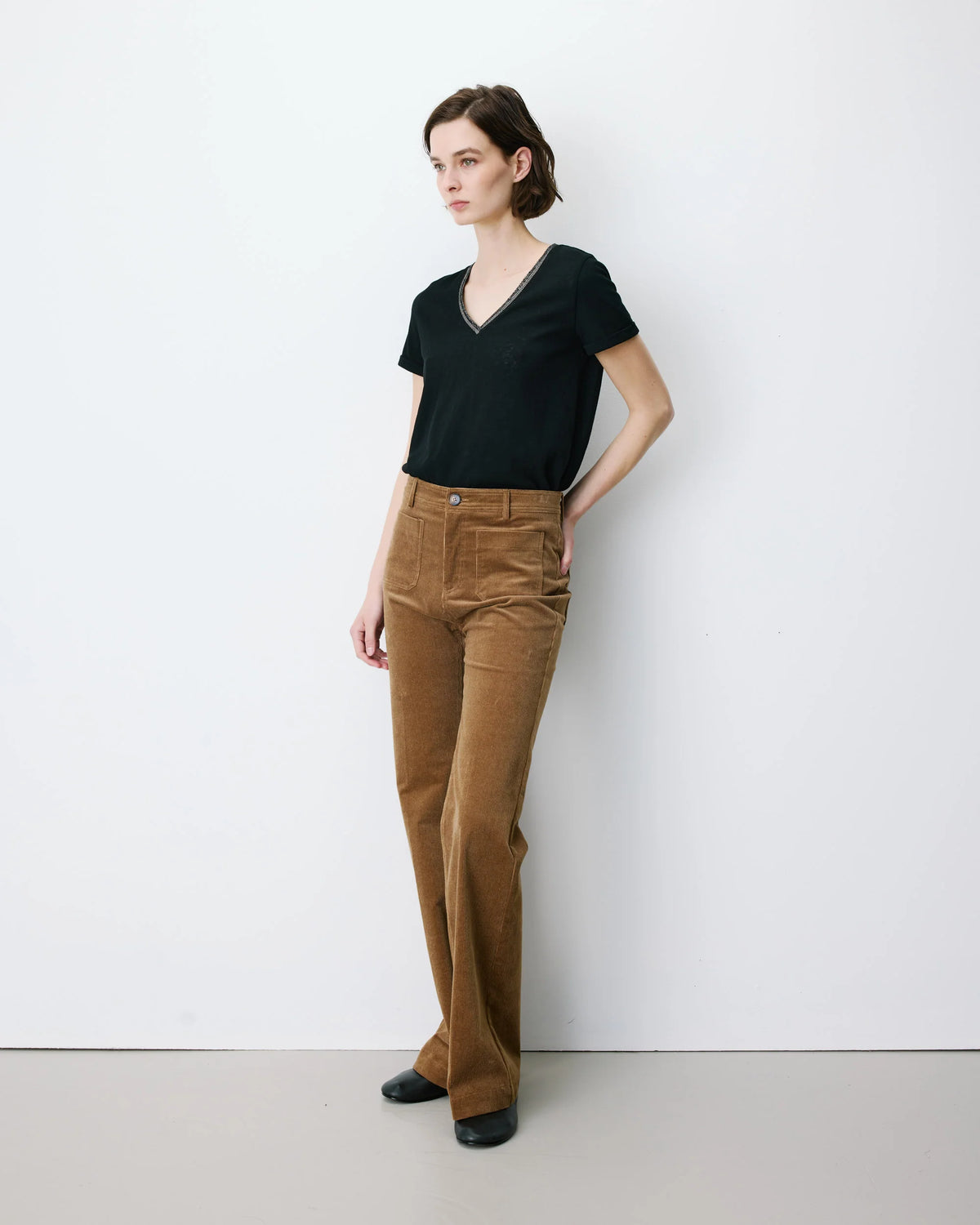 GRACE & MILA | Pantalon droit velours côtelé ''Alban'' | coffee