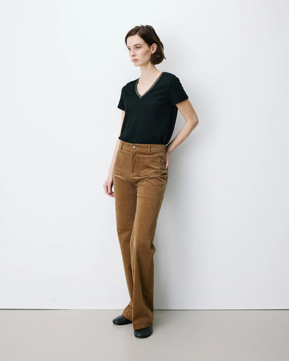 GRACE & MILA | Pantalon droit velours côtelé ''Alban'' | coffee