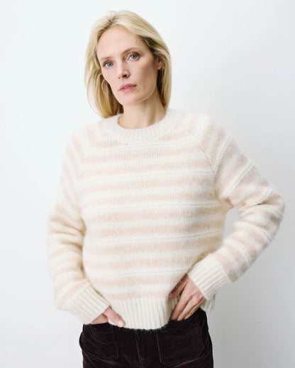 GRACE & MILA | Pull en maille mélangée d’alpaga à rayures beige 'Aimond' | Beige