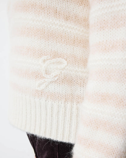 GRACE & MILA | Pull en maille mélangée d’alpaga à rayures beige 'Aimond' | Beige